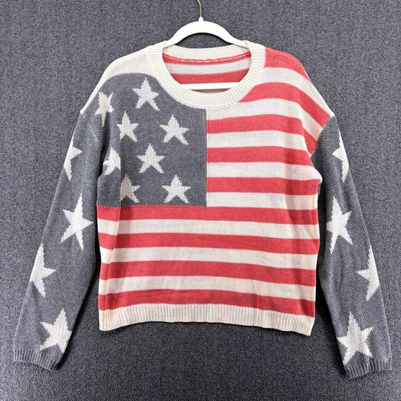 Sweaters - American Flag Pullover Knit Sweater Womens Size Medium Patriotic Classic Holiday